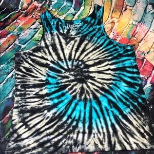 U.S Vintage Spiral Tie-Dye Tank Top - Blue and Black